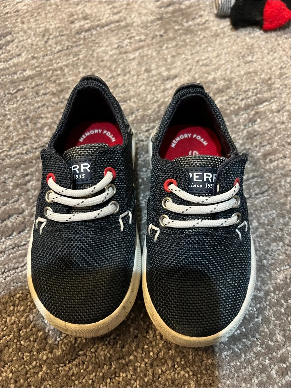 Sperry Kids Navy Mesh Slip-On Sneakers with Red Accents